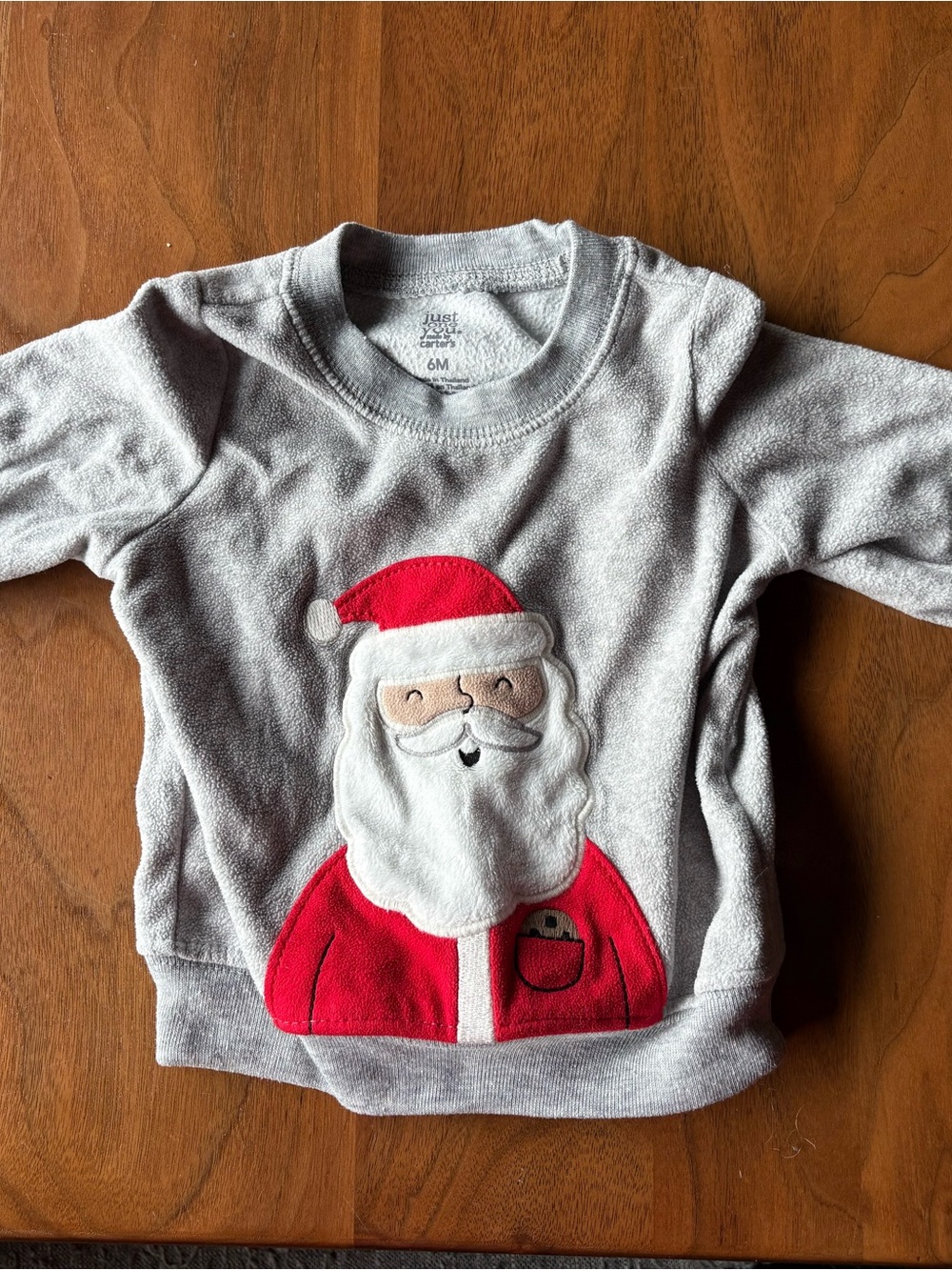 Baby Essentials Gray Sweatshirt with Red Santa Applique 6m